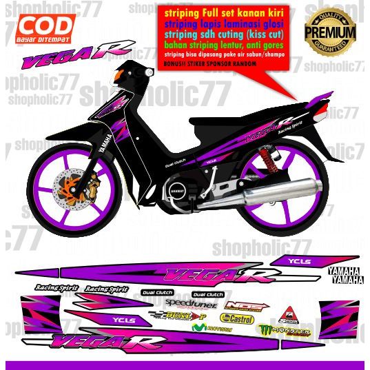 Striping Variasi Sticker Yamaha Vega r lama Old Ungu Hitam Custom Cuting Anti Pudar Tahan Cuaca