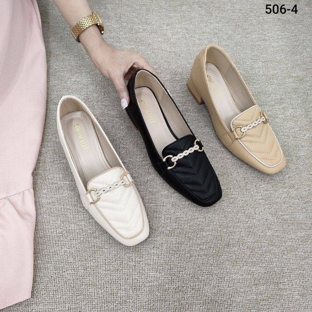 Simoncelli Sepatu Tumit Tahu 3 cm Wanita | Sepatu Cewek | Sepatu Kerja | Heels Black Import 506-4