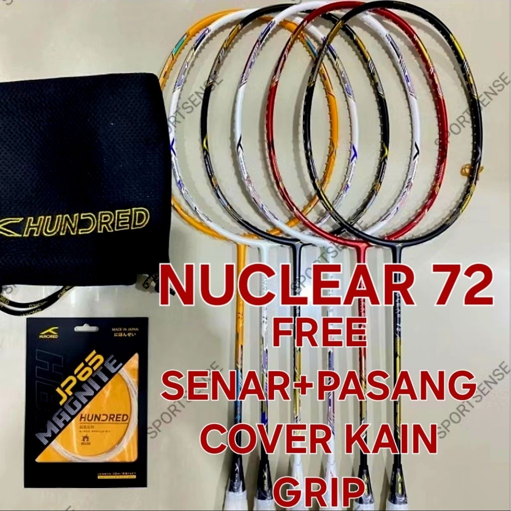 Raket Bulutangkis Badminton Hundred HNDRD Nuclear 72 72gr 32lbs Original Bonus Lengkap