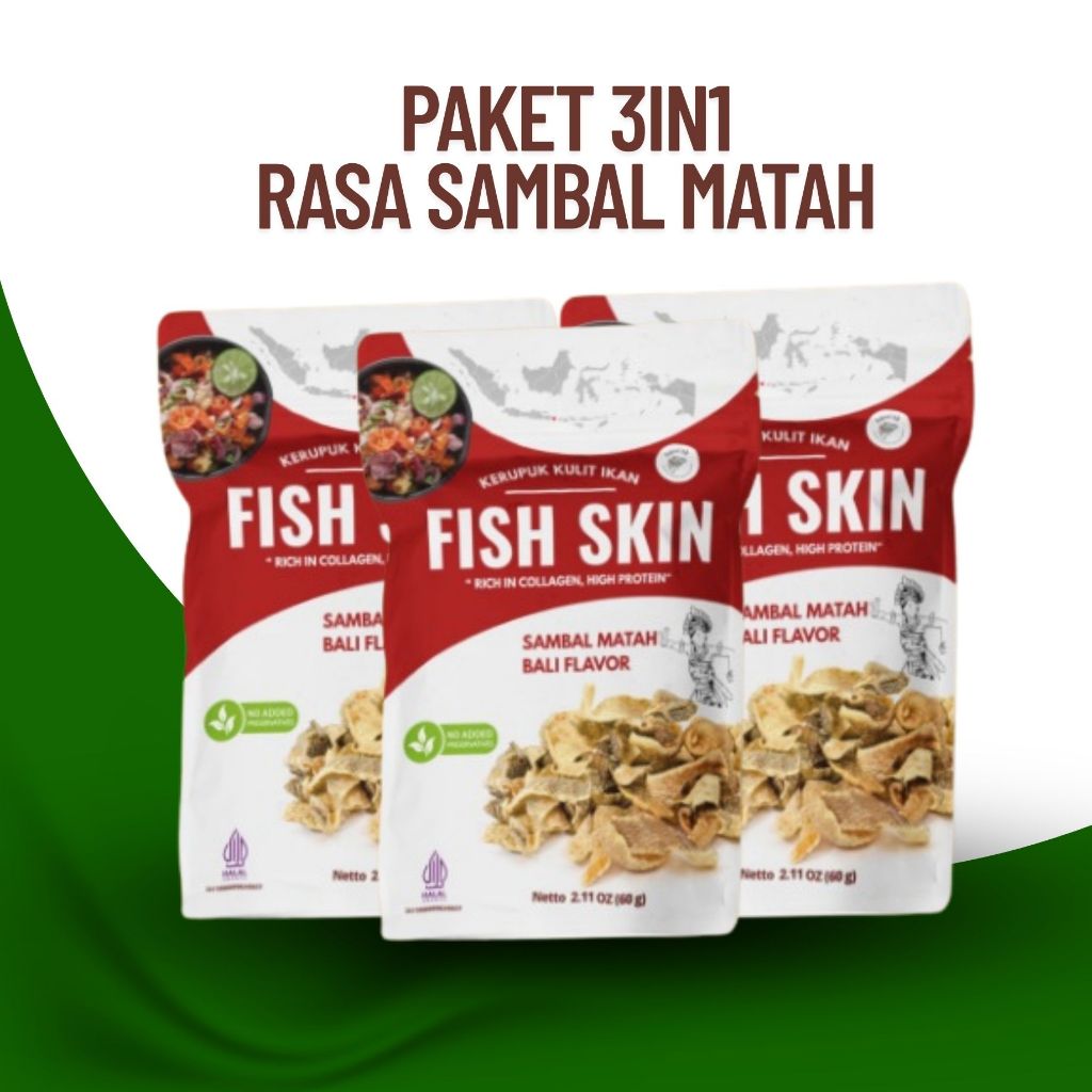 

Caliofish 3IN1 Kerupuk Kulit Ikan Fish Skin Sambal Matah Paket Combo