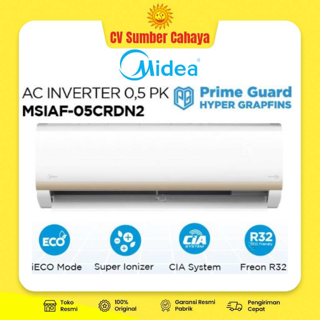 Midea AC 1/2 PK 0,5 PK Inverter Turbo Cool Self Cleaning 385W MSIAF-05CRDN2X 05CRDN MSIAF 05CRDN2X