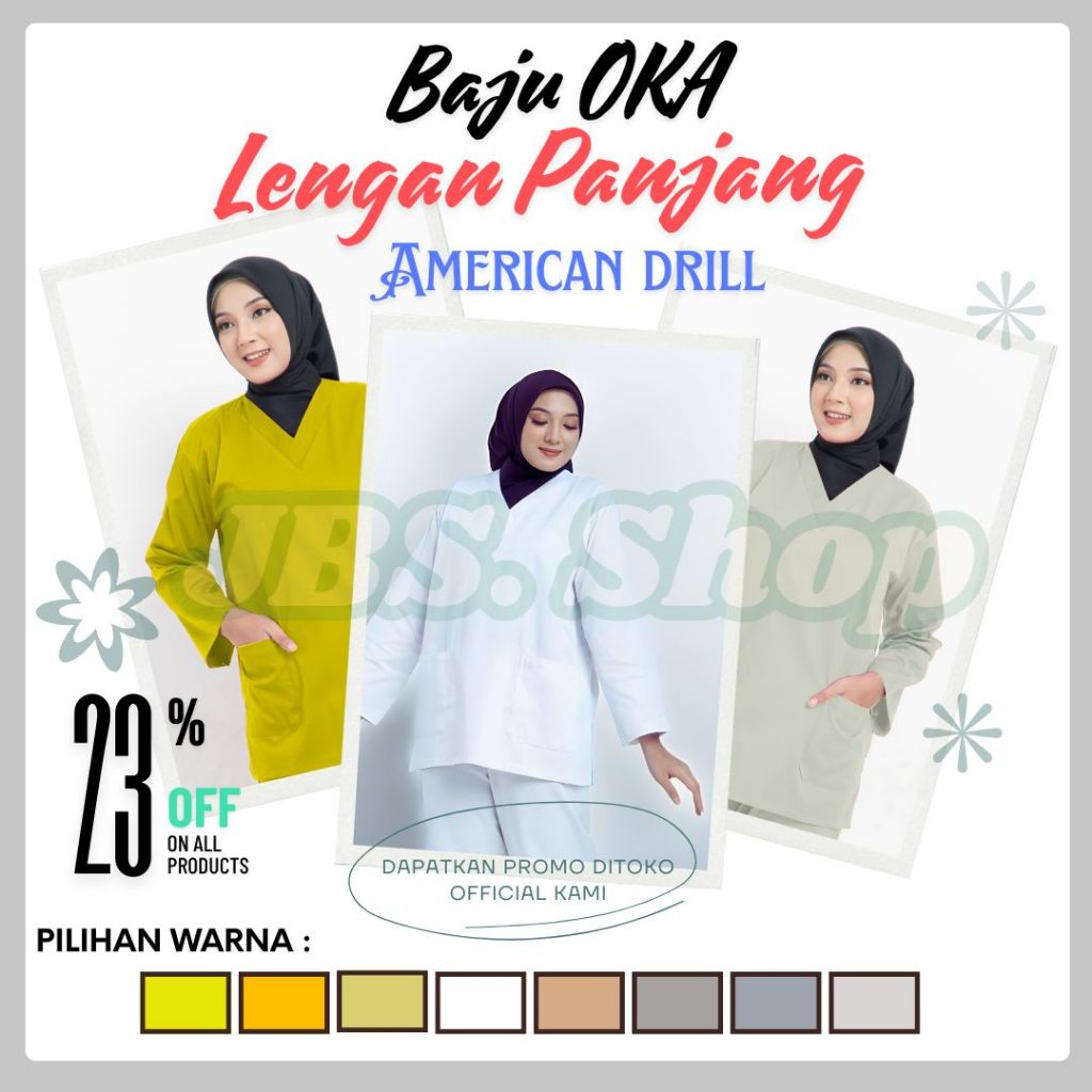 Baju OKA Scrub Lengan Panjang - Seragam Medis Perawat Dokter Bidan Jumbo Semua Warna