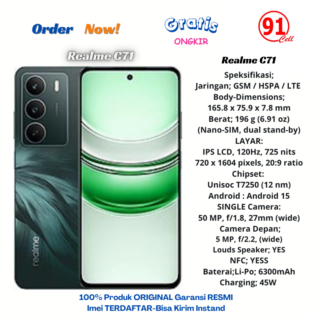 Realme C71 4G Ram4/128Gb & Ram6/128GB & Ram8/128GB Original Garansi Resmi