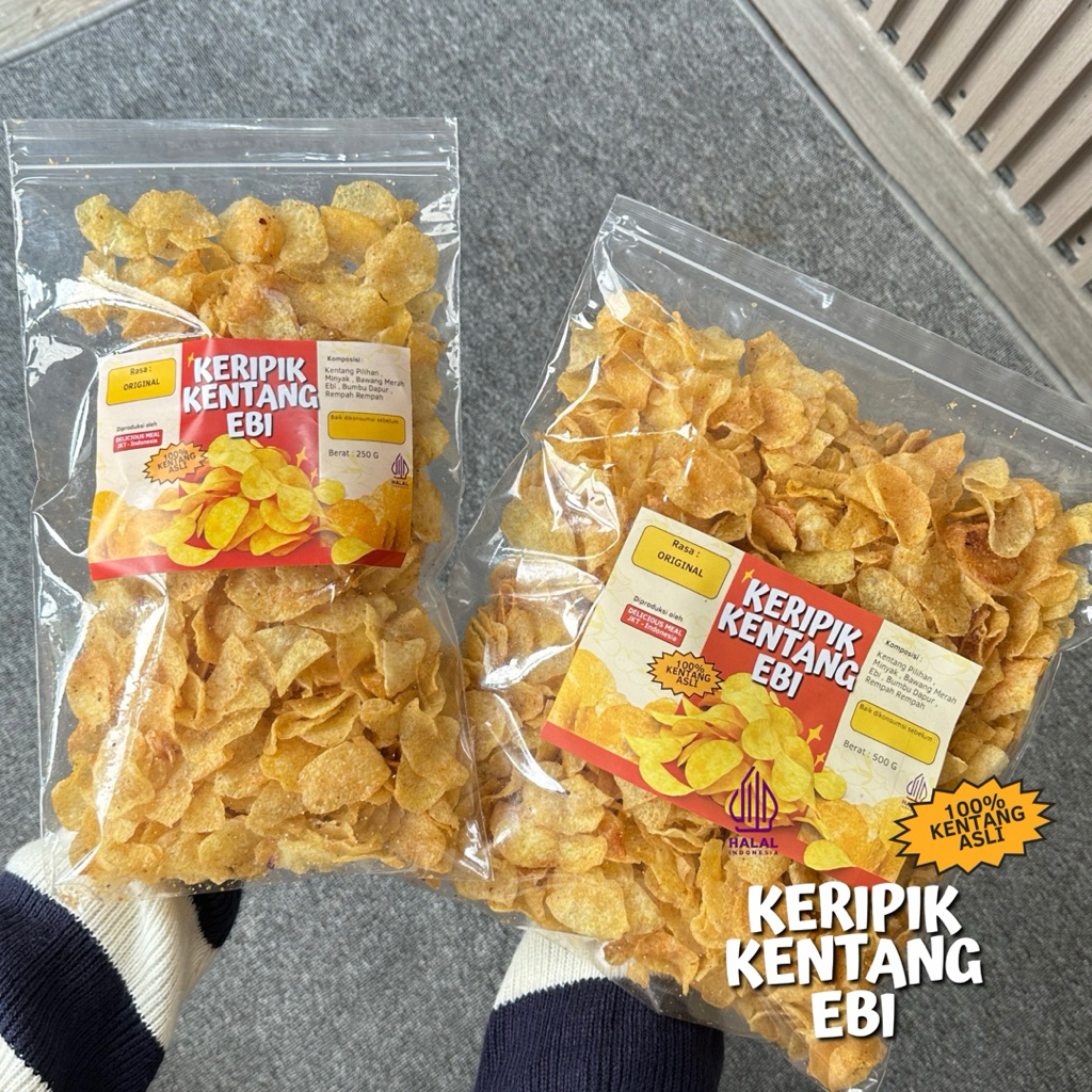 

Keripik Kentang Ebi Bawang 500 dan 250 Gram Delicious meal
