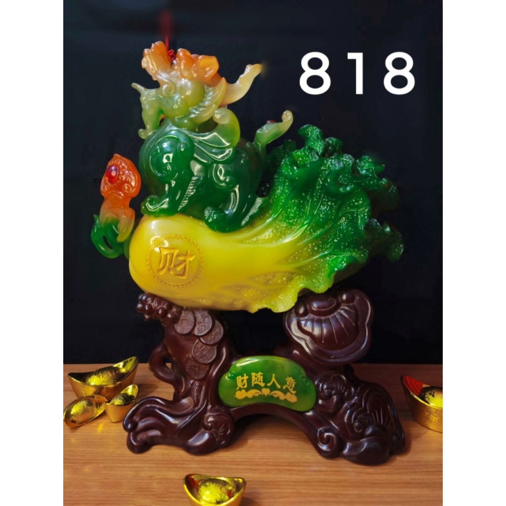 Pajangan Qilin dan Bok-Choy / Patung Qilin dan Bok-Choy / Patung Fengshui Hoki (818)