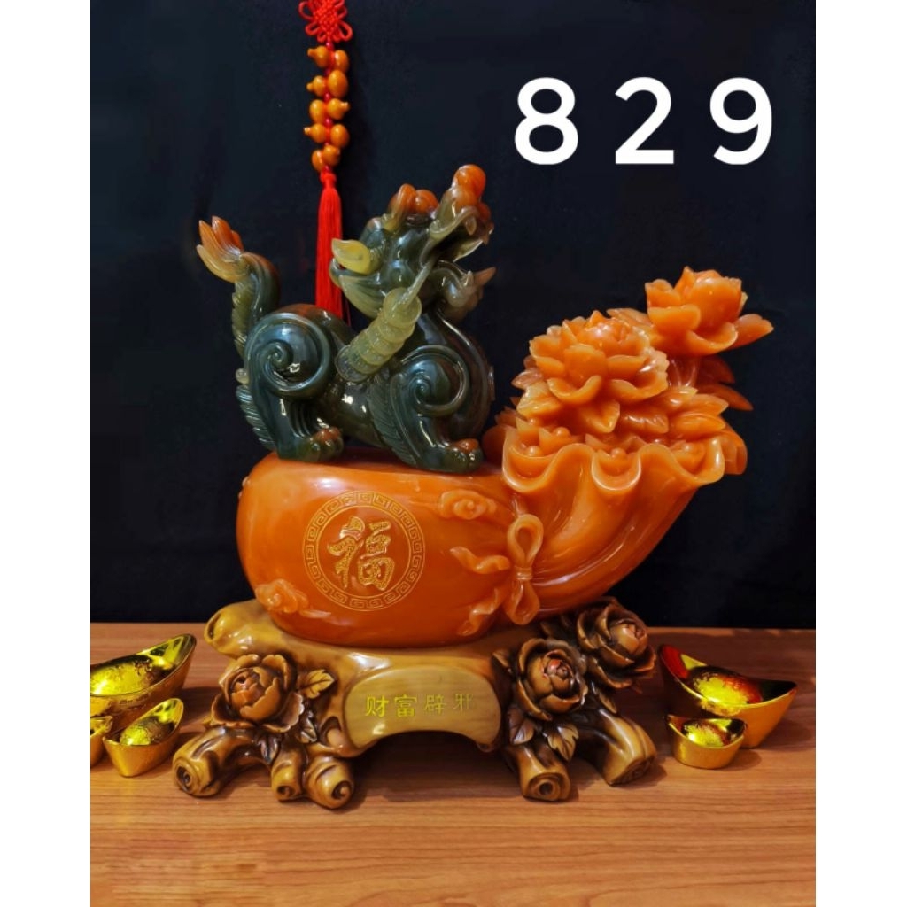 Pajangan Fengshui Qilin dan Bunga Teratai / Patung Qilin dan Bunga Teratai / Patung Fengshui Hoki (8