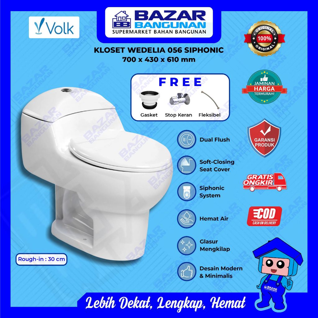 Volk - Closet Kloset Toilet Duduk WC Volk Wedelia 056 One Piece Monoblok Kodok Dual Flush Soft Close
