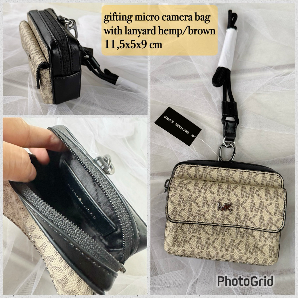 dompet pria mk original gifting micro camera bag signature with lanyard
