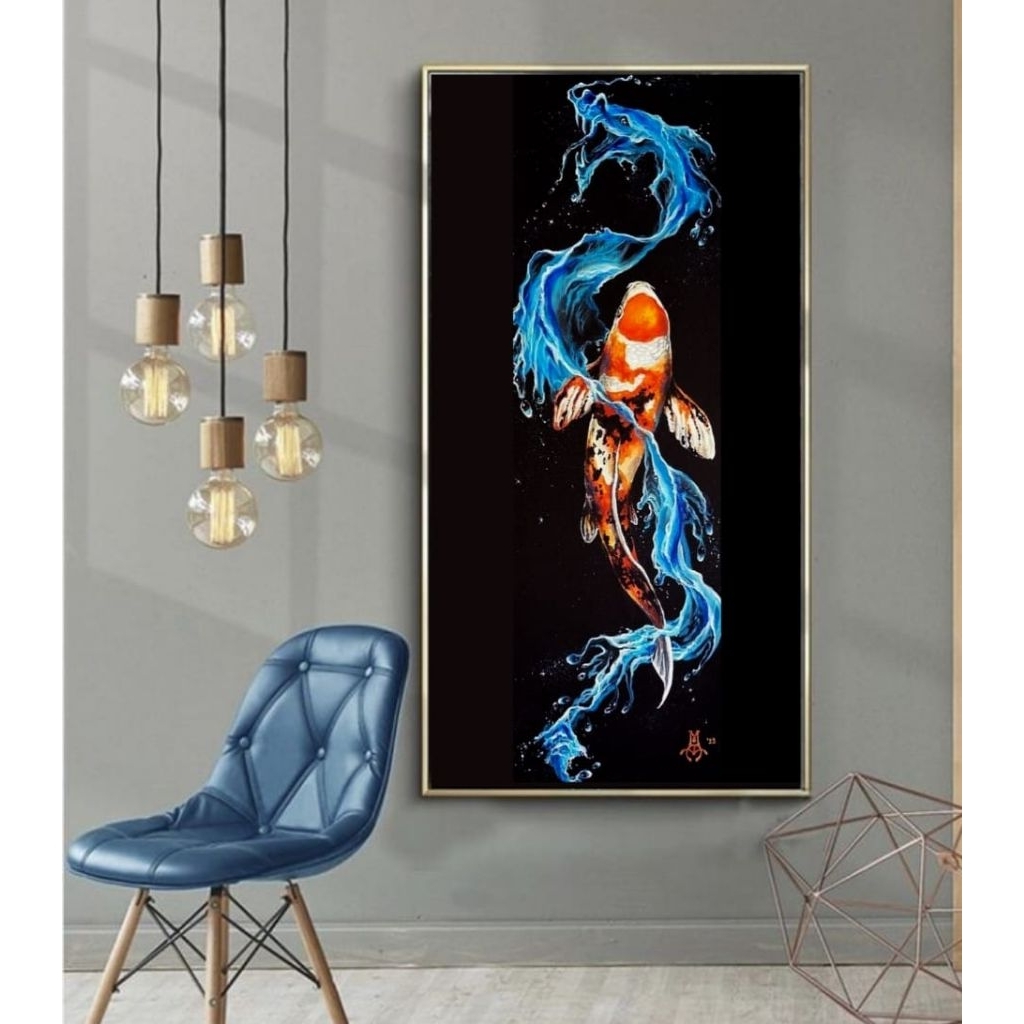 lukisan dingding ikan koi motip naga