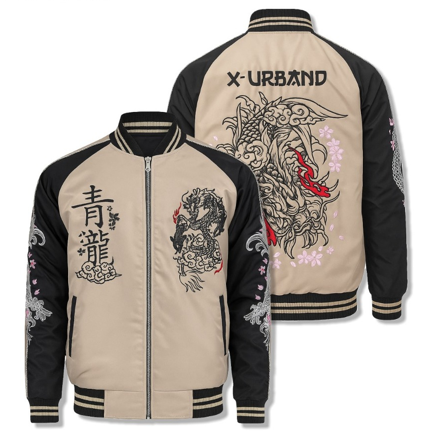 Jaket Sukajan Naga Krem Taslan Full Bordir A488