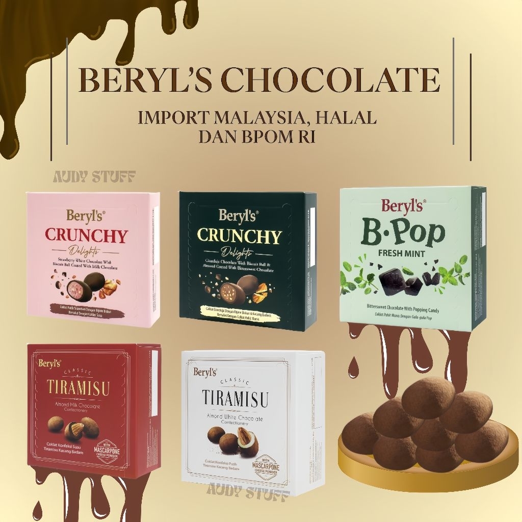 

65gr BERYL'S CHOCOLATE TIRAMISU CRUNCHY B.POP IMPORT, HALAL DAN BPO