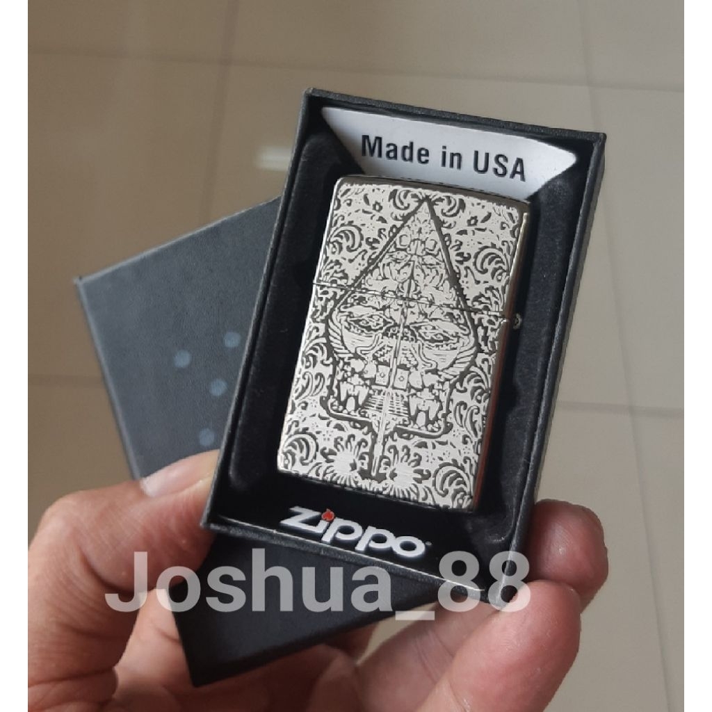 Zippo Custom Korek Api Ukir Logo Gunungan Wayang Batik Black Ice Bisa Ukir Nama Sendiri