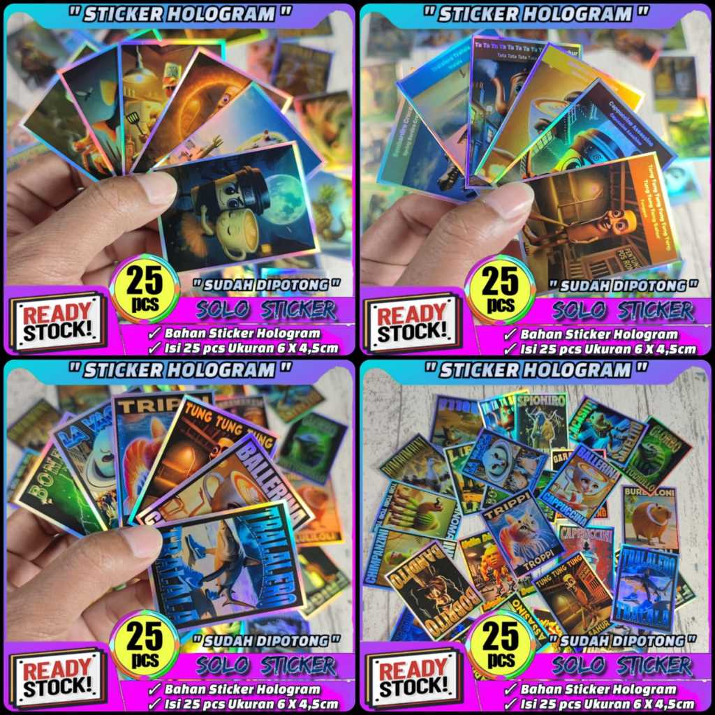 

Sticker Anomali Tung Tung Sahur Isi 25 pcs Bahan Hologram dan Vinil Anti Air "Sudah Dipotong