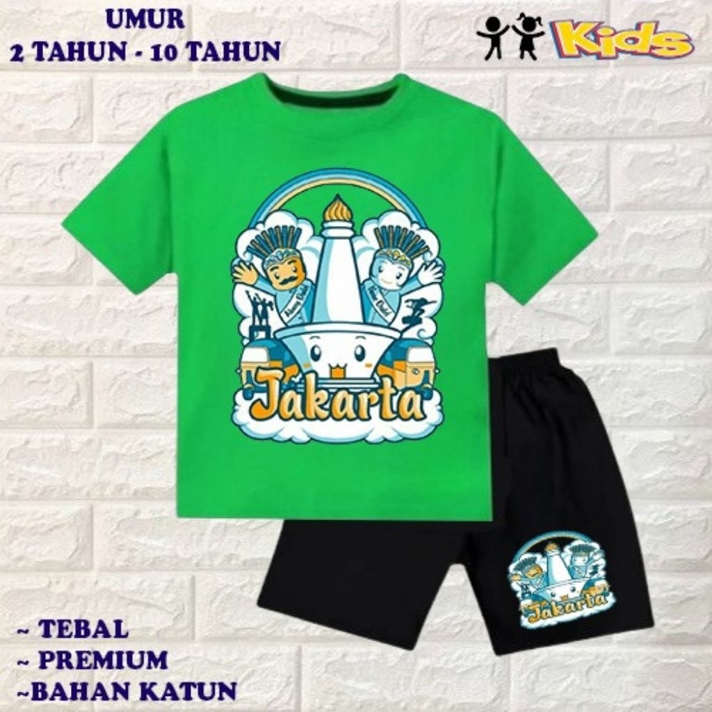setelan baju anak laki-laki perempuan baju kaos anak laki-laki perempuan motif Monas jakarta ondel o