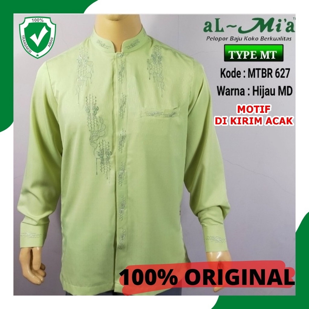 *ASLI* Baju koko al Mia MT lengan panjang kancing / manset hijau muda pakaian atasan muslim pria dew