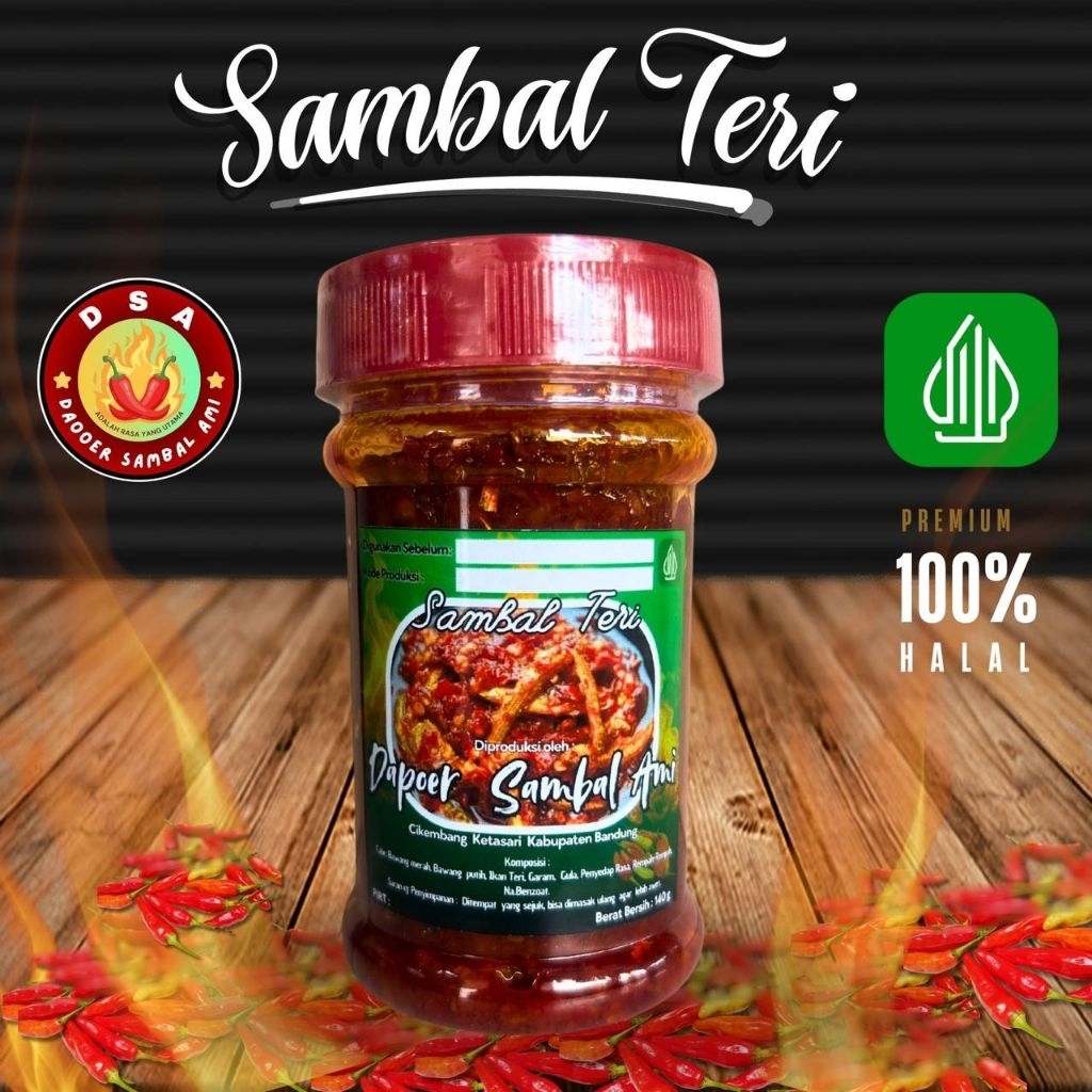 

Sambal Teri Pedas Sedang Kemasan Toples 140g. Asin Pedas Gurih.