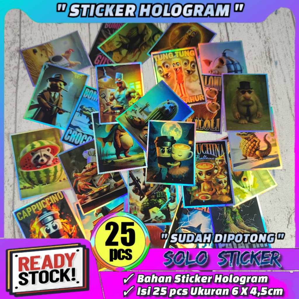 

Paket 25 pcs Sticker Hologram Tung Tung Sahur Anomali - Anti Air, Sudah Dipotong