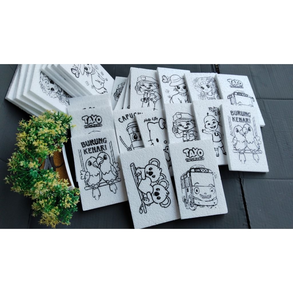 

30 PCS TANPA CAT Lukisan Gambar Mewarnai Sterofom 10x16 Cm
