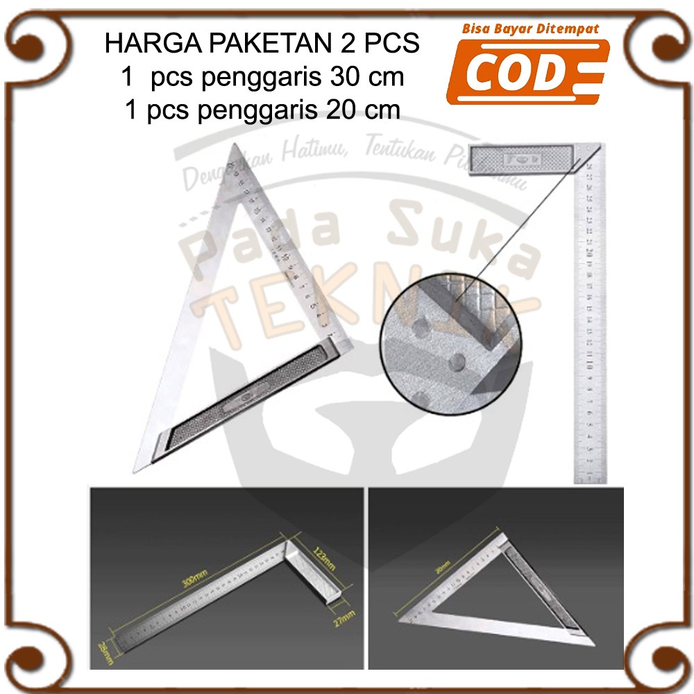 

Paket 2 Pcs Alat Ukur Penggaris Siku L Sudut L 30cm Stainless Besi Tebal Segitiga Speed Square 20cm
