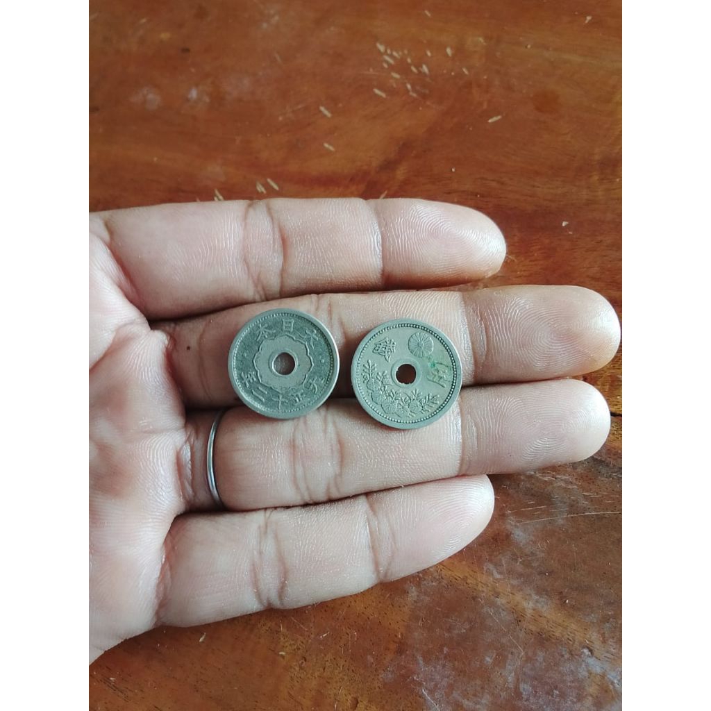 uang koin kuno jepang 5 sen era taishou 1917-1920