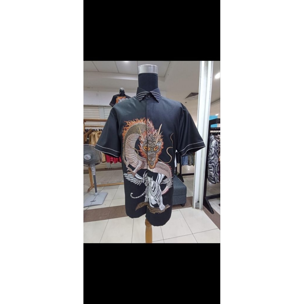kemeja bordir naga harimau glitter