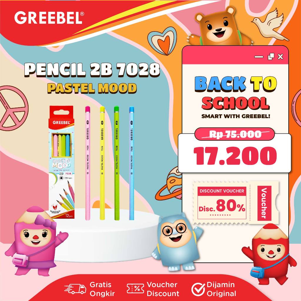 

GREEBEL Pensil Kayu 2B 7028 (12PCS/SET) Pastel Mood / Pensil Tulis / Grafit / Graphite / Pensil Ujian Sekolah / Pensil Gambar