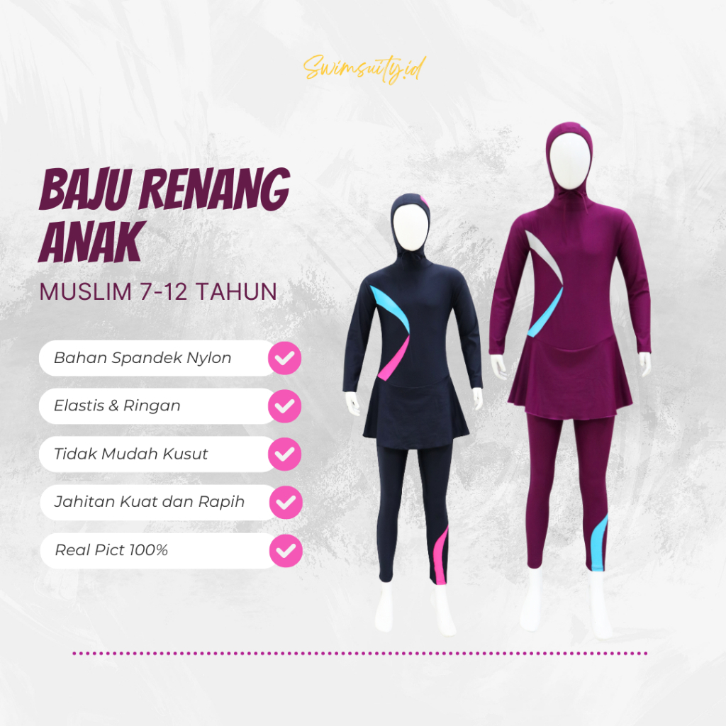 Baju Renang Anak Perempuan Muslim Polos 7-12 tahun Terbaru