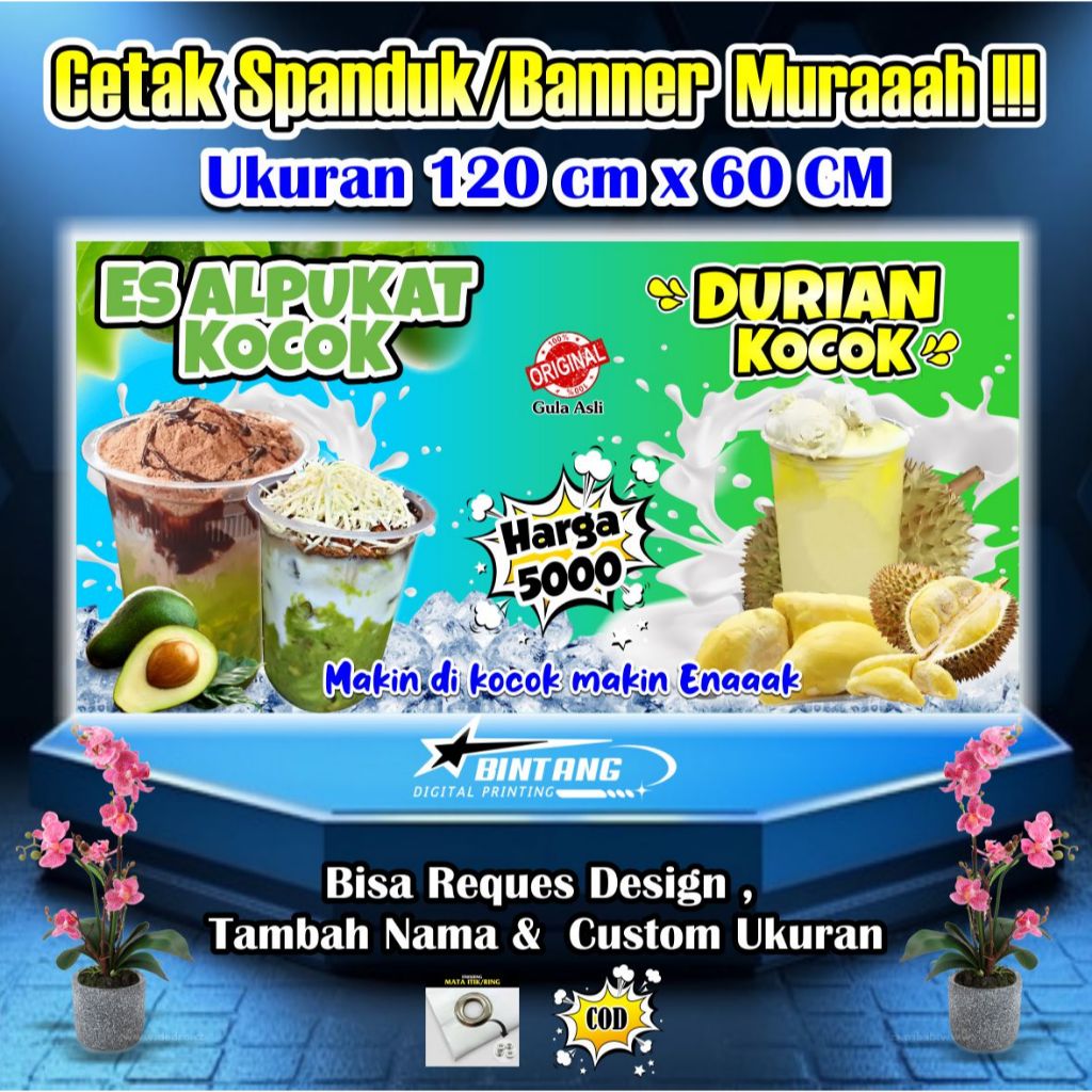 Spanduk Banner Es Alpukat & Durian Kocok Ukuran 120 cm x 60 cm