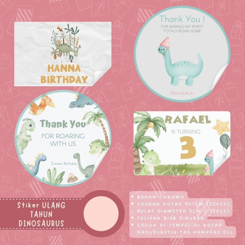 

Stiker ulang tahun tema dinosaurus stiker bento stiker hampers kotak makan ulang tahun