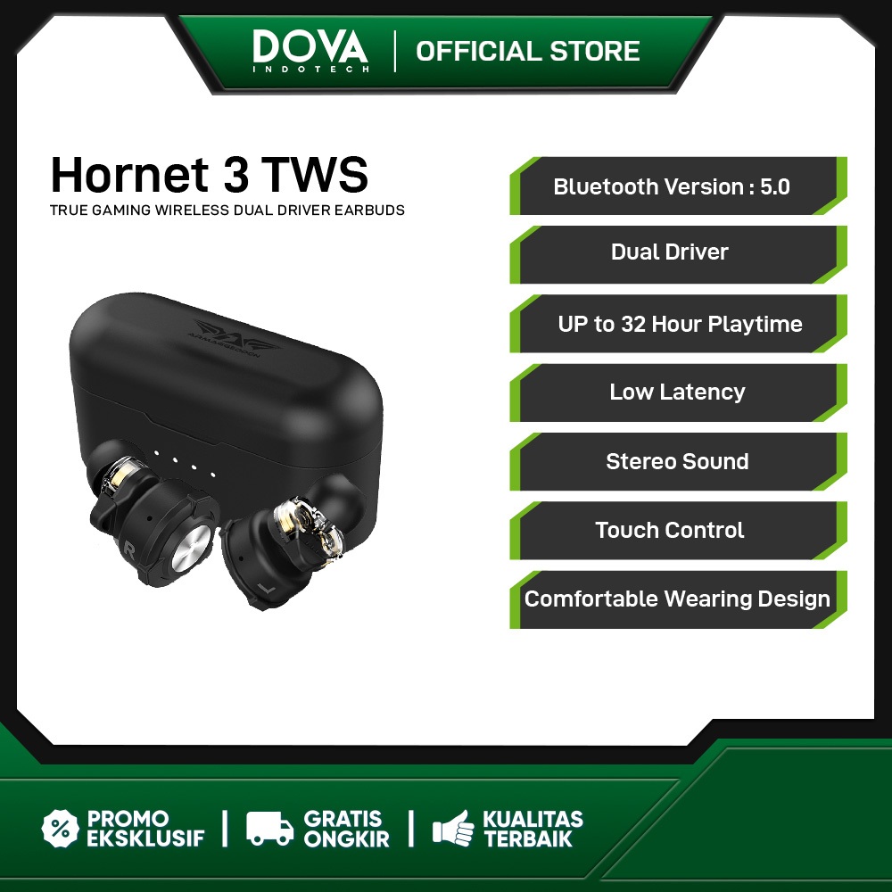 Armaggeddon Hornet 3 TWS True Gaming Wireless Dual Driver Earbuds