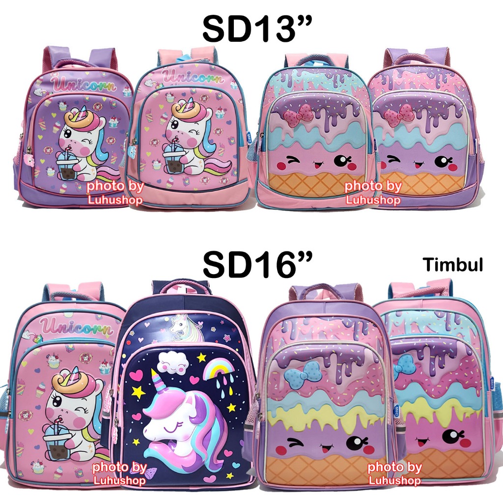 Import Tas Timbul SD TK Ransel Anak Sekolah Cewe Perempuan  Unicorn Frosen Tas Anak Perempuan JS2021