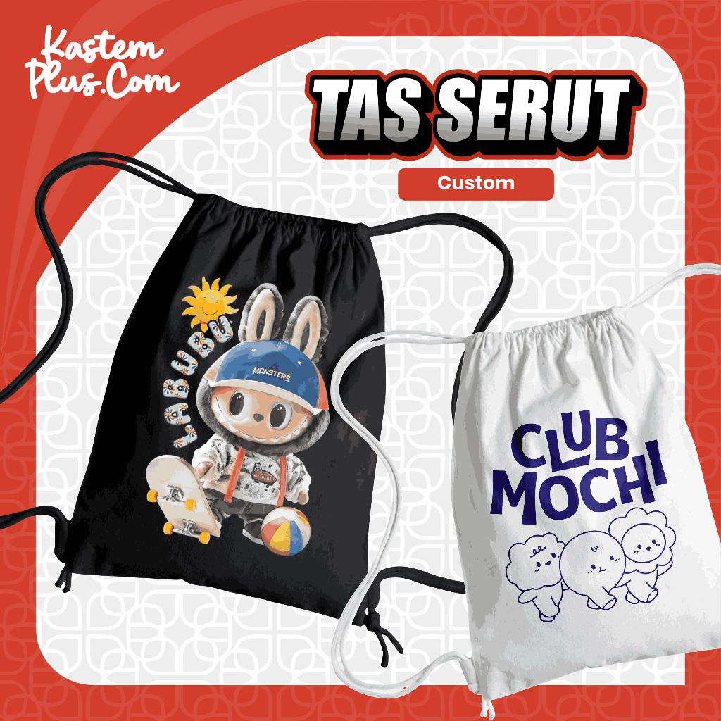 Tas Ransel Serut CUSTOM Design String Bag Pria Wanita Parasut Anti Air Tas Serut Custom Nama + Gamba