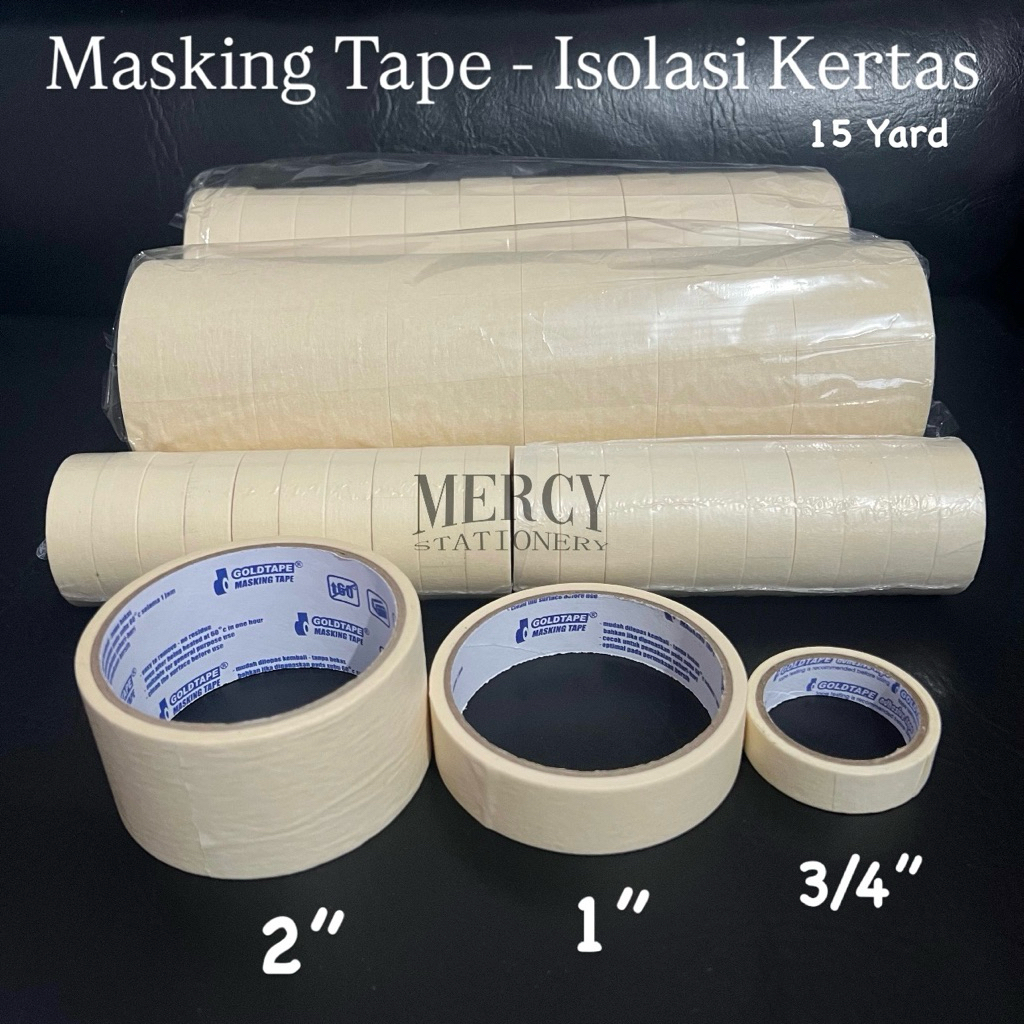 

Masking Tape 3/4inch 1 inchi 2 inch Isolasi Kertas Gold Tape