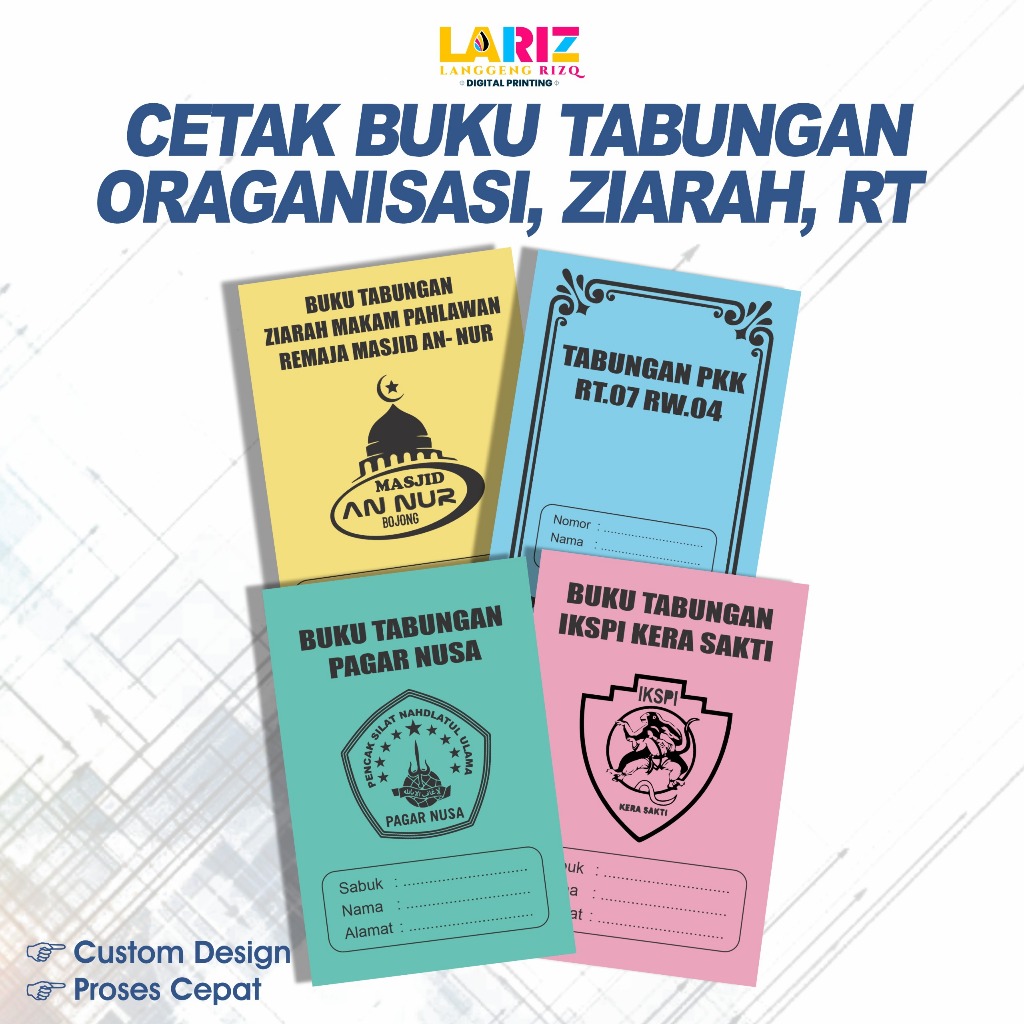 

CETAK BUKU TABUNGAN RT ORGANISASI ZIARAH SENAM KLUB KELAS SEKOLAH