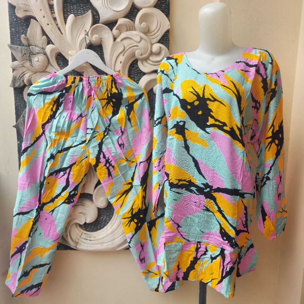 SETCEL PANJANG LENGAN PANJANG REMPEL |SET TUNIK BALI