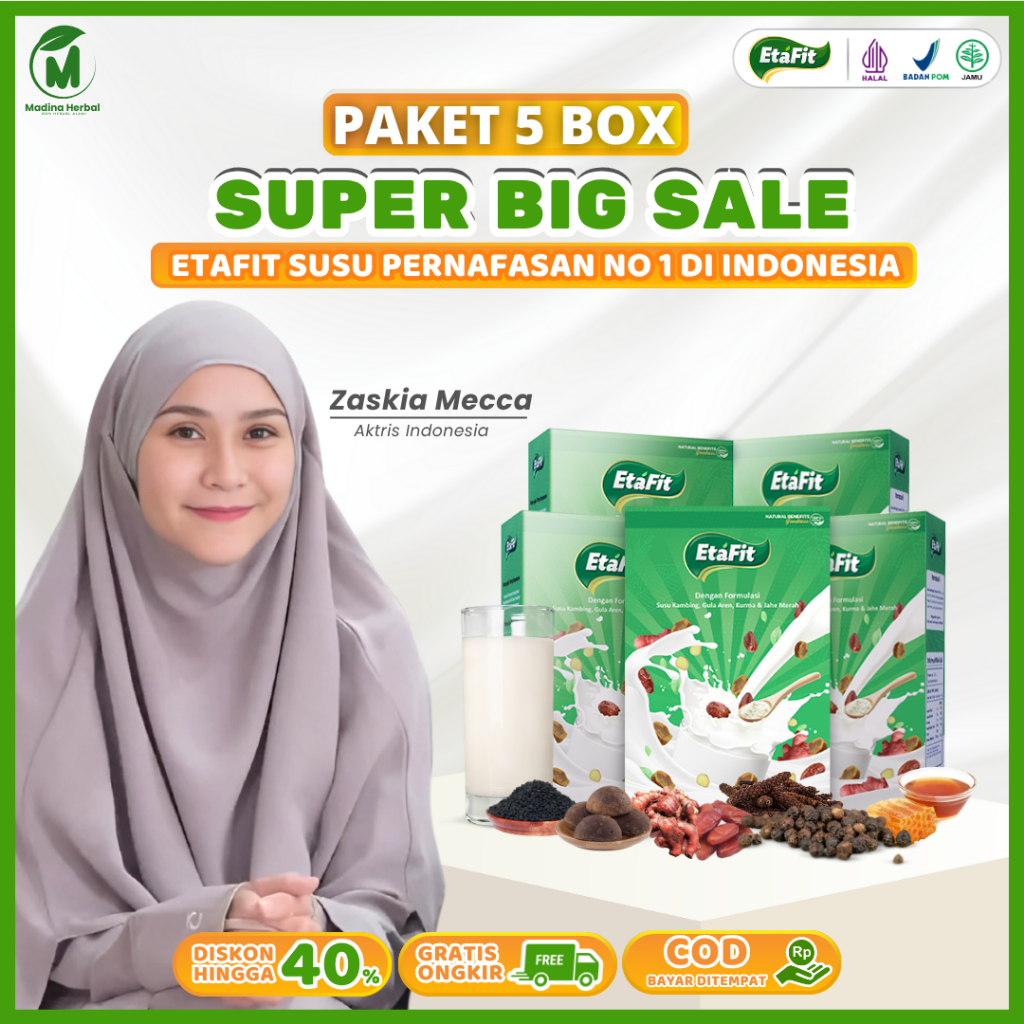 

ETAFIT - Susu Kambing Etawa 100% Asli - Herbal Pernafasan Asma Sesak Nafas dan Batuk - Paket 5 Box