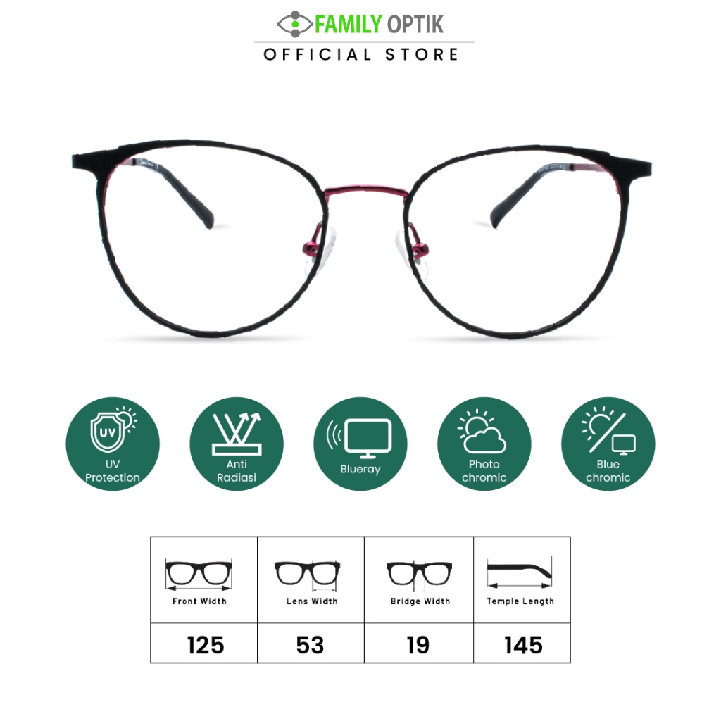 Family Optik - Frame Kacamata Blush On Joanna France 201001 Anti Radiasi Bluecromic Photocromic Minu