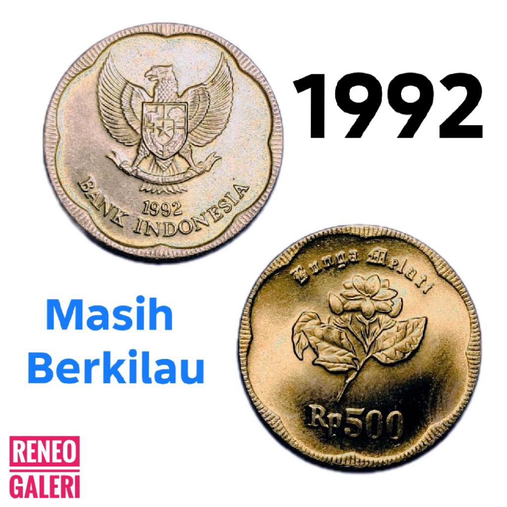 Berkilau Koin 500 Rupiah Tahun 1992 Melati Besar Asli Uang logam Indonesia kuno Glowing alami origin