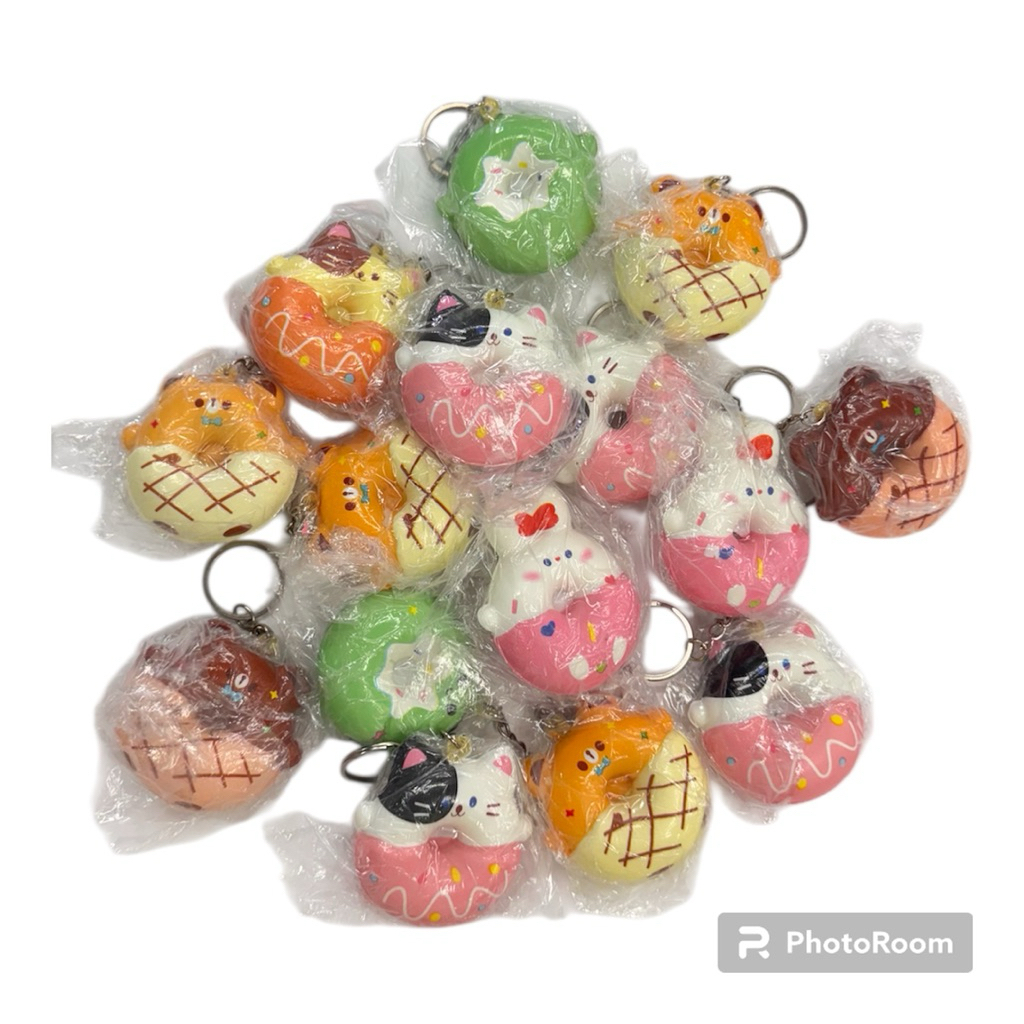 GANTUNGAN KUNCI SQUISHY DONAT KARAKTER MINI12PCS