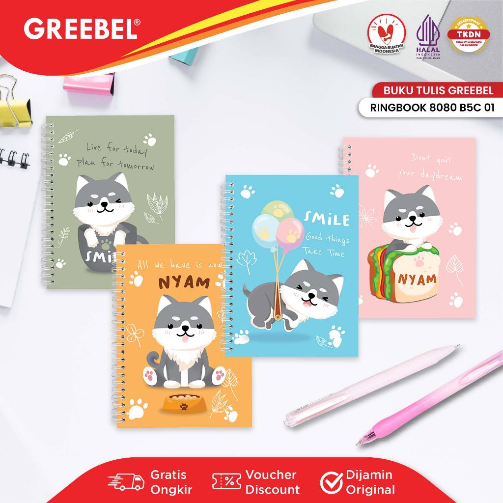 

GREEBEL Ringbook Buku Diary Aesthetic / Ringbook 8080 B5C 01 / Buku Note Binder 80 Halaman / Buku Tulis Lucu Pastel
