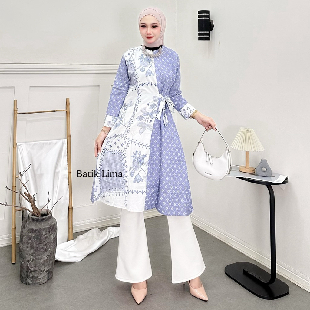 New Tunik Batik Wanita Modern Atasan Fashion Muslim Wanita Baju Batik Wanita Panjang ( Bordir )
