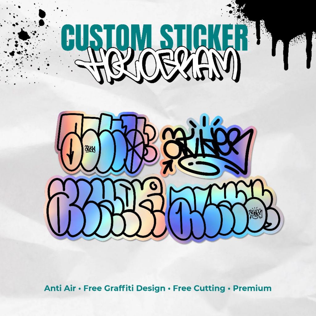 

Custom Graffiti Throw Up Slap Sticker CUTTING Diecut Pola Sticker Hologram Graftac / Pelangi | Nama Sendiri (FREE DESAIN) / Desain Sendiri Isi 25-30 PCS
