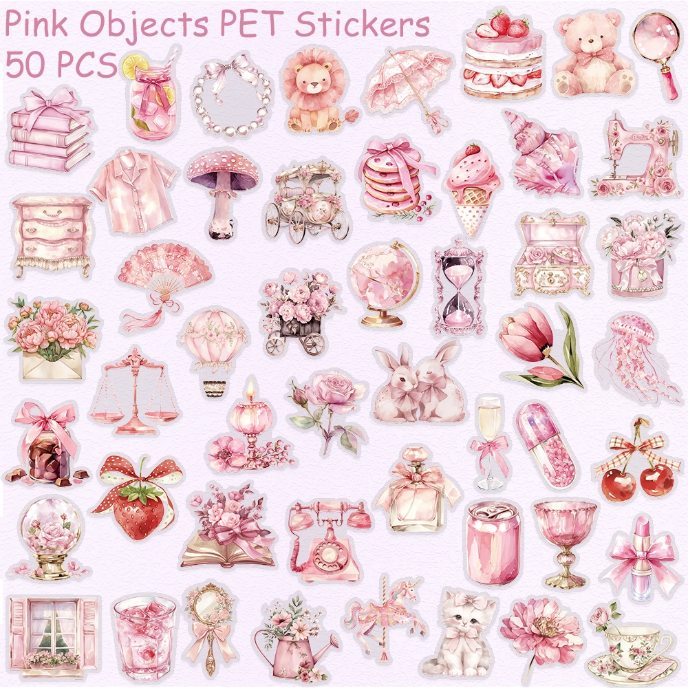 

50PCS New transparan Stiker lucu Dongeng merah muda Stiker PET Anti Air Stikers Berperekat Waterproof sticker decal buat Motor Helm Buku Journal Koper Casing HP Laptop Botol Minum