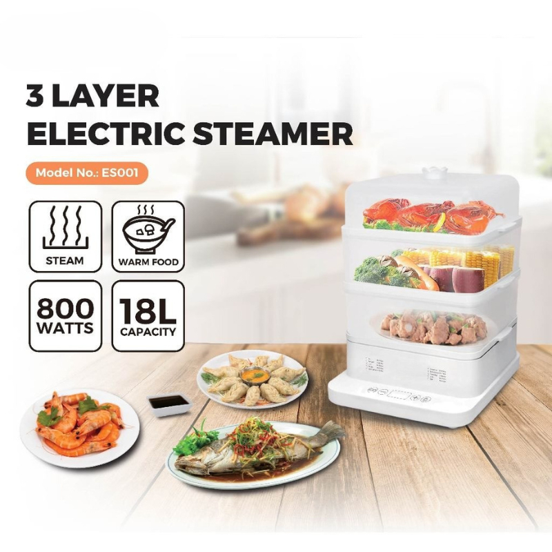 Steamer 3 Lapis 18L Low Watt Kukusan Listrik Electric Cooker Steamer Listrik Food Steamer Alat