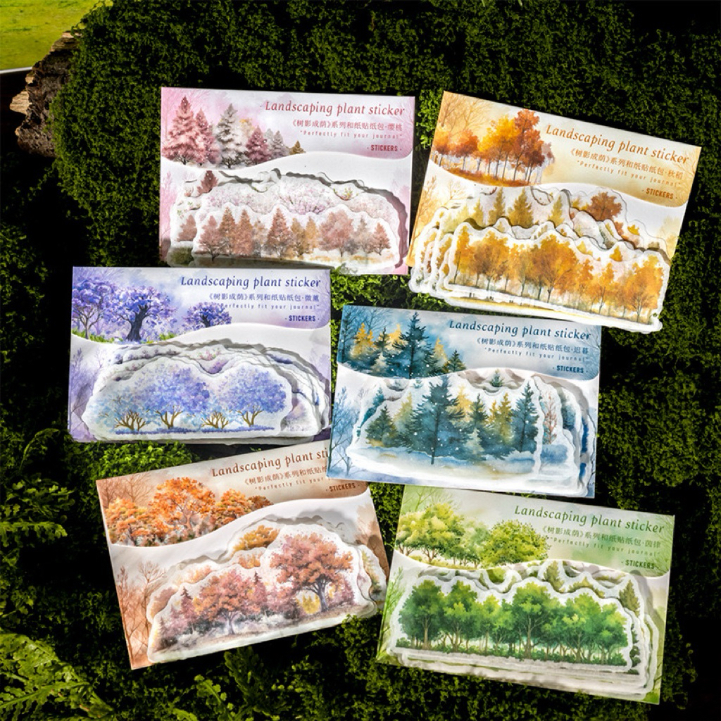 

(3DA) sticker washi kertas motif pohon hutan autumn spring summer winter forest tree journaling