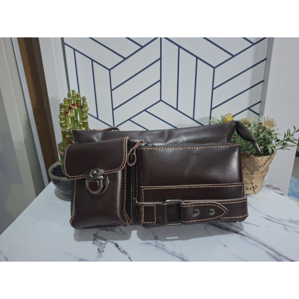 tas waist bag kulit asli glossy handmade pengrajin jogja