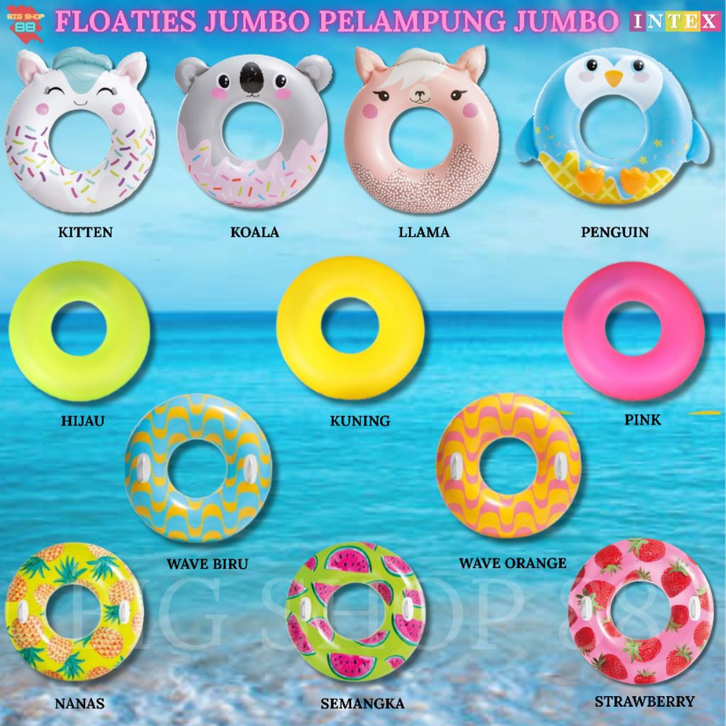 INTEX BAN PELAMPUNG RENANG ANAK DEWASA JUMBO SWIM RING BIG BESAR BULAT RING DONAT INFLATABLE FLOATIE