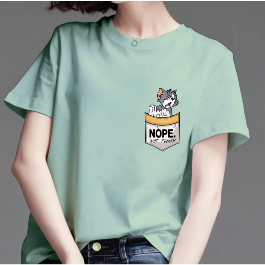 Kaos Simple Motif Keren Warna Mint Cuttingan Regular Bahan Katun Combed 30s Kaos Wanita