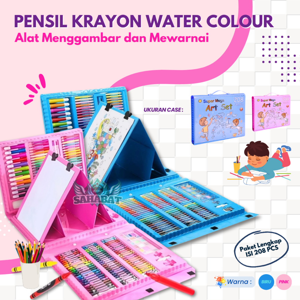 

Pensil Warna CRAYON SET ISI 208PCS Peralatan Sekolah Menggambar Mewarnai Lukis ART PAINTING Buku Gambar Mewarnai Cat Air Krayon Lengkap PREMIUM