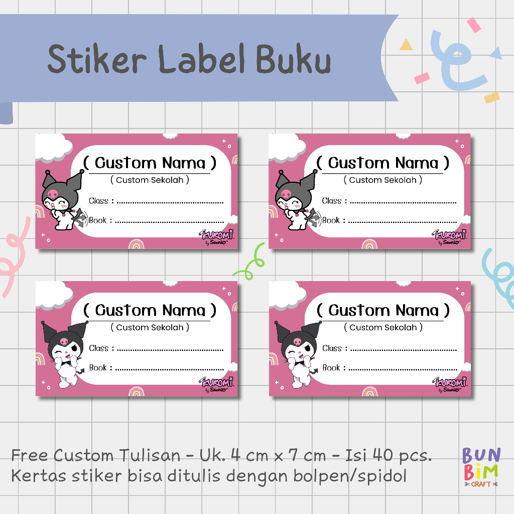 

Stiker Label Buku Pelajaran / Stiker Buku Custom / Stiker Kuromi Edition